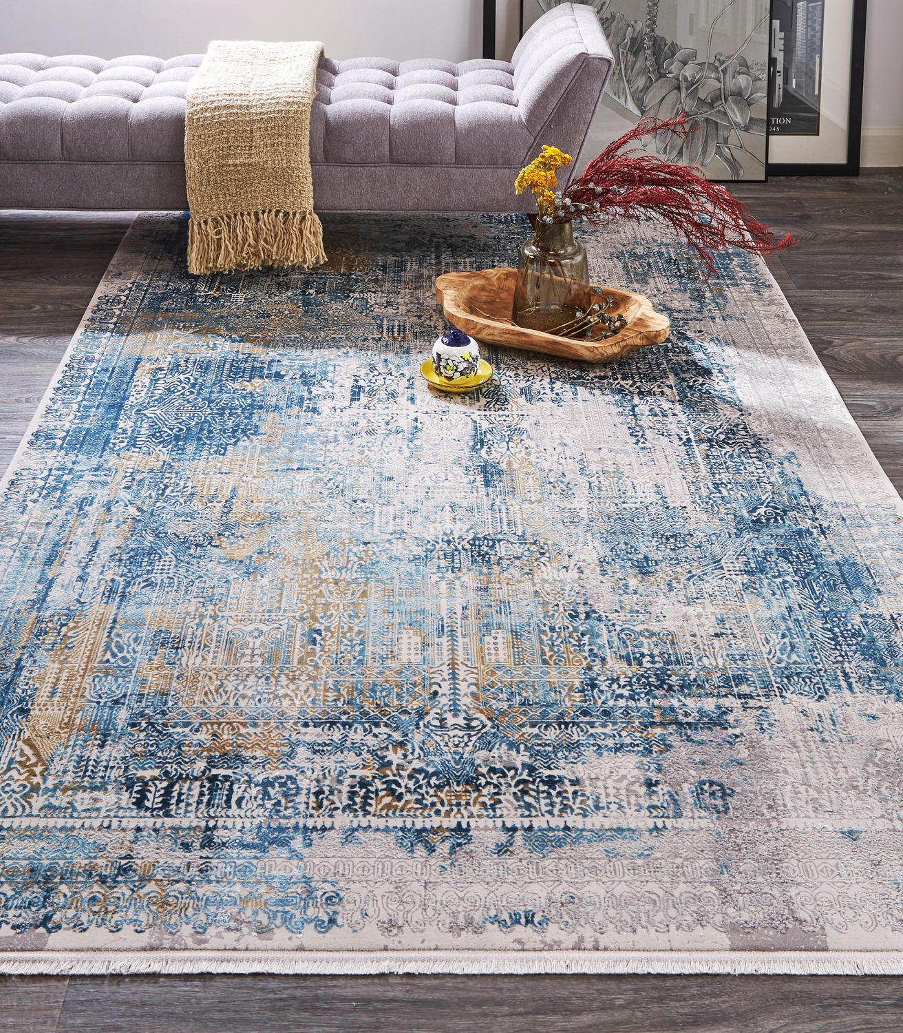 Lindstra Blue and Gray Rug by BD Fine