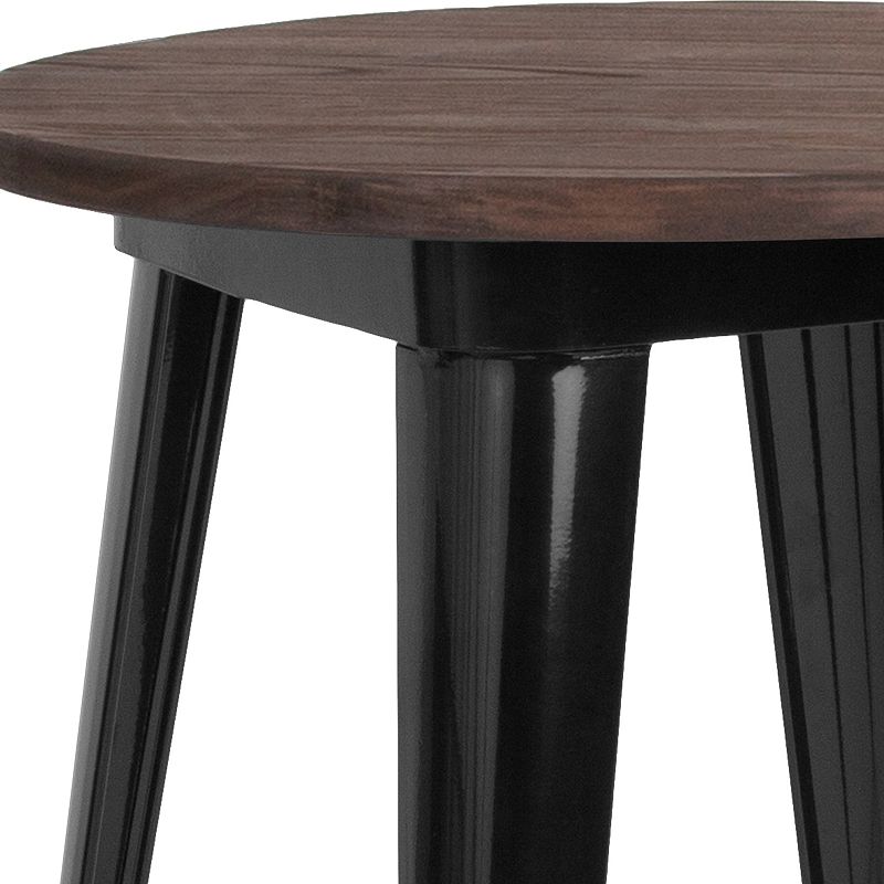 Merrick Lane 24 Round Metal Indoor Table with Black Galvanized Steel Frame and Walnut Rustic Wood Top