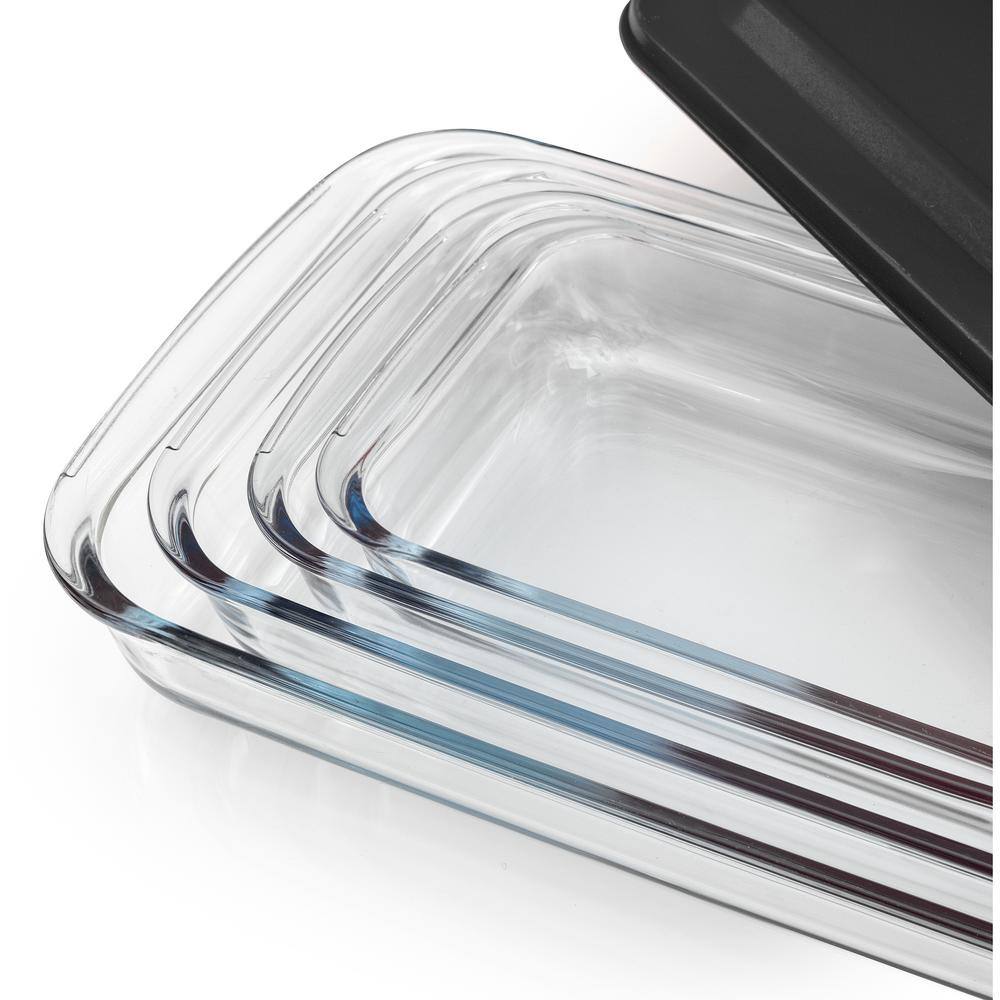 JoyJolt Joyful 4-Piece Black Rectangle Glass Bakeware Containers Set with 4-Airtight Lids JW10517