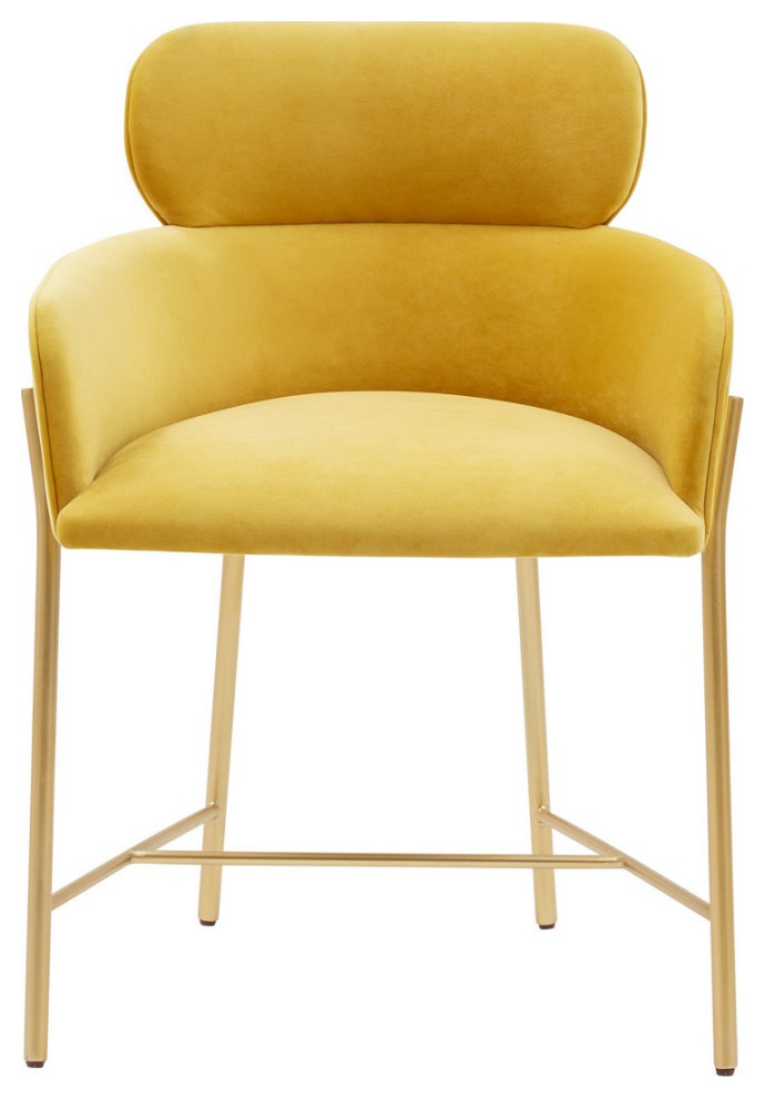 Tanger Velvet Dining Chair  YelloWith Gold  Set of 2   Midcentury   Dining Chairs   by Rustic Home Furniture Deco  Houzz