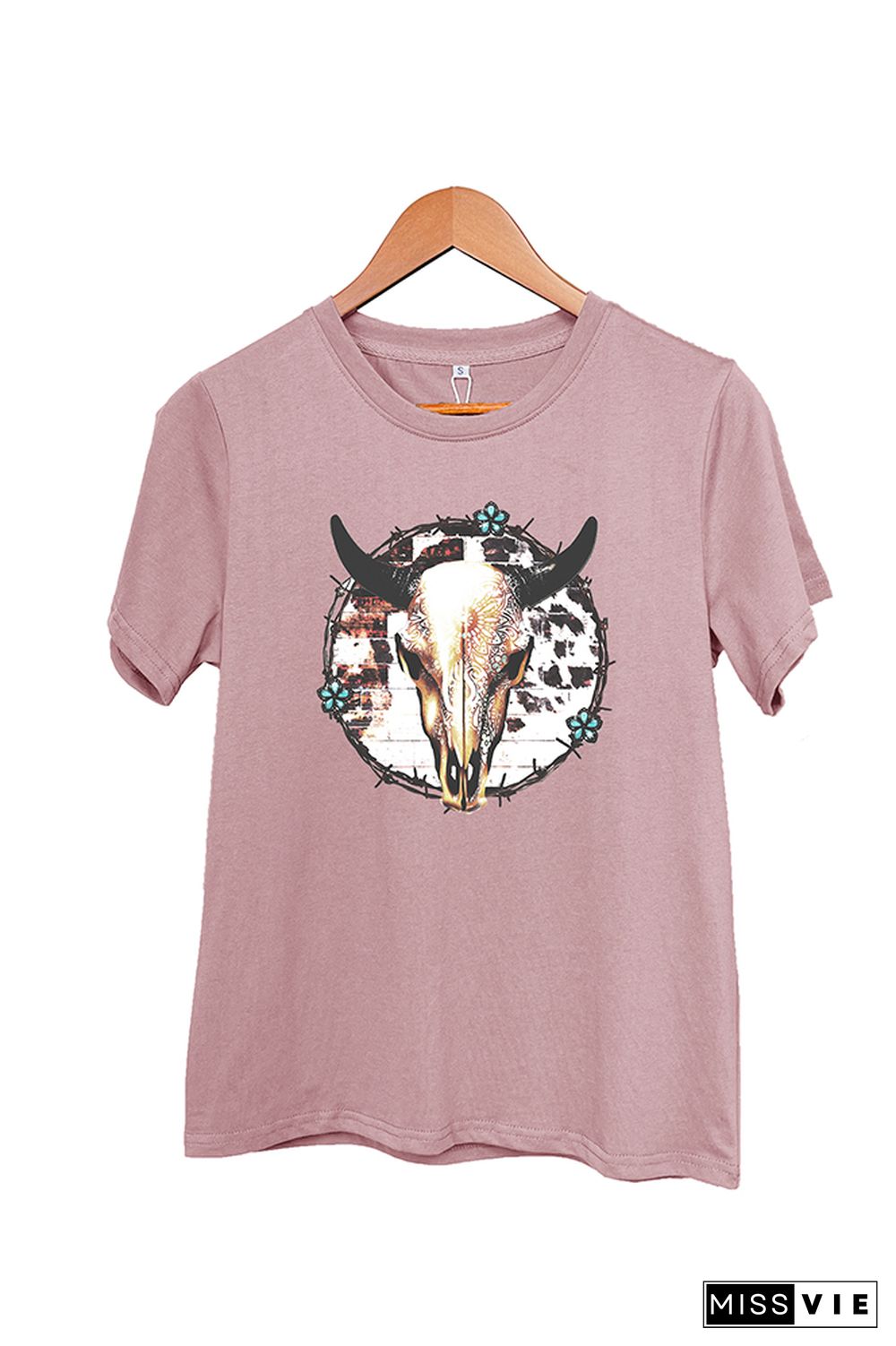 Bull Skull Barbed Wire Short Sleeve Graphic Tee Wholesale