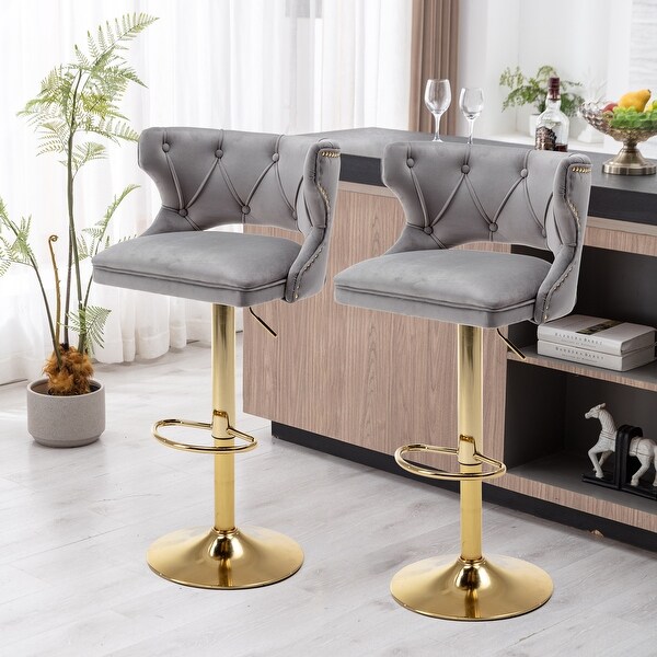 Bar Stools With Back and Footrest Counter Height Velvet 2PCS/SET