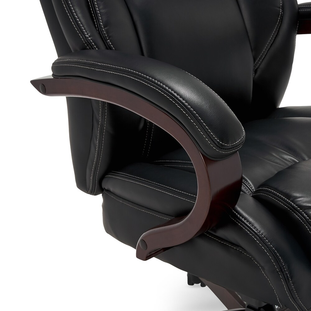 La Z Boy Bellamy Executive Leather Office Chair with Memory Foam Cushions  Solid Wood Arms and Base  Waterfall Seat Edge