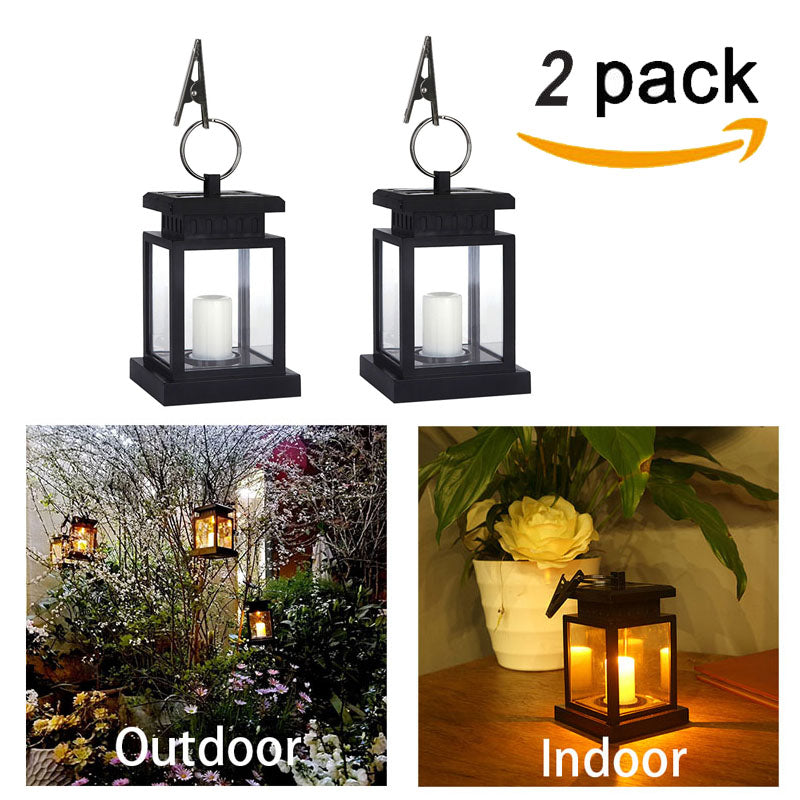 Solar Lights Outdoor Hanging Solar Lantern ， Solar Garden Lights for Patio Landscape Yard， Warm White Candle Flicker， Dusk to Dawn Auto Sensor On Off