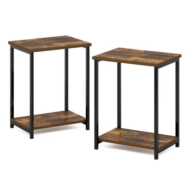 Furinno Simplistic Industrial Metal Frame End Table， 2-Pack， Espresso