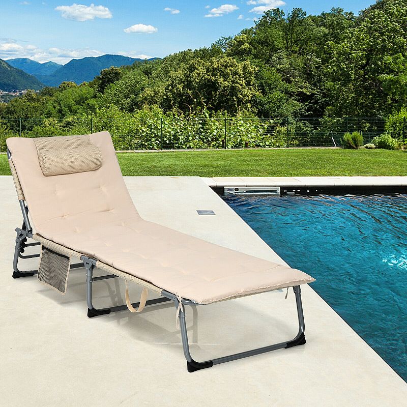 4-Fold Oversize Padded Folding Lounge Chair with Removable Soft Mattress