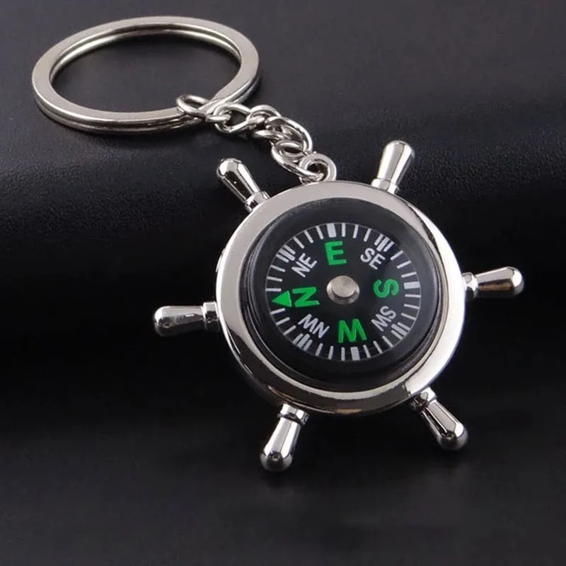 Portable Outdoor Travel oy Silver Camping Hiking Compasses Mini Key Chain Hiking Navigator Survival Pocket Compass Tool