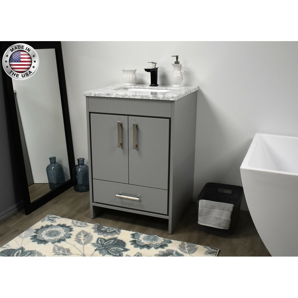 Volpa USA Capri 24 Inch Vanity in Grey/Carrara Marble Set