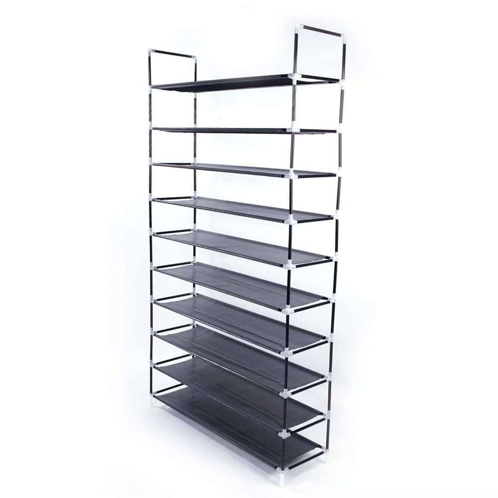 Voomwa 10-Tier Shoe Rack with Handle, Fabric and Metal, Black