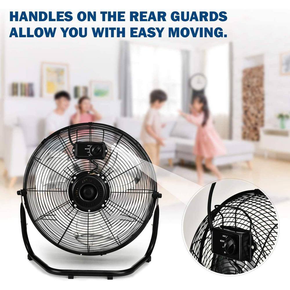 Aoibox 20 in. 3-Speed High-Velocity Industrial Heavy Duty Metal Floor Fan in Black with Tilting Head for OutdoorIndoor Use SNMX2861