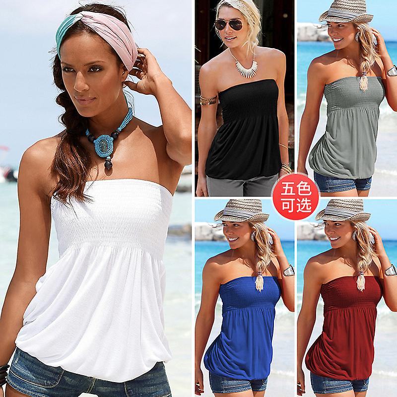 2022 European And American Spring And Summer New Foreign Trade Cross-border Hot-selling Women's Fashion Sexy Strapless Tube Top Top Gray L  S