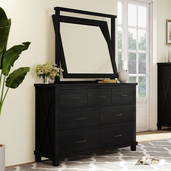 6 Pieces Bedroom Sets-Bed with 2 Nightstand， Chest， Dresser and Mirror - - 37970664