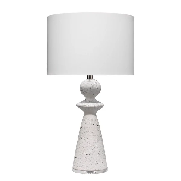 27 Inch Table Lamp， Terrazzo Turned Pedestal Base， Linen Shade， 150W， White