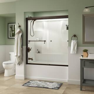 Delta Portman 60 in. x 58-18 in. Semi-Frameless Traditional Sliding Bathtub Door in Bronze with Clear Glass SD2832969