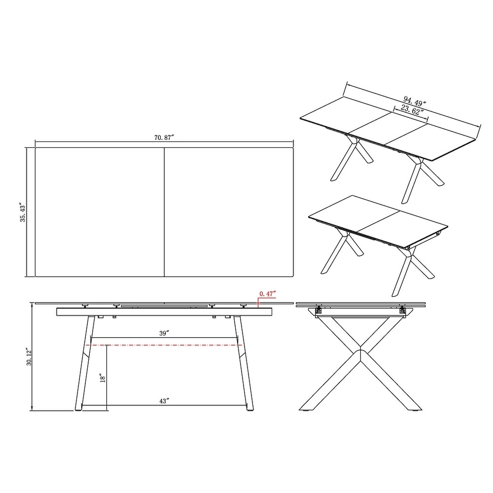 Somette Kortona Extendable Sintered Stone Dining Table