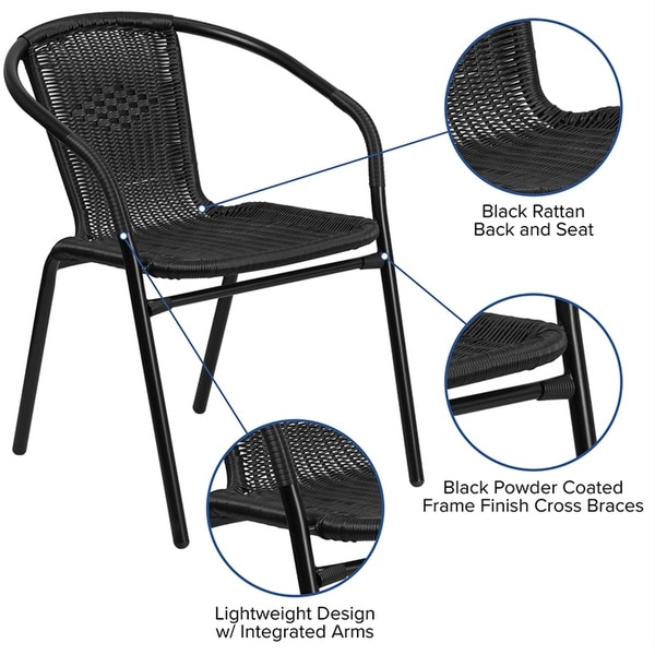 2 Pack Black Rattan Indoor-Outdoor Restaurant Stack Chair