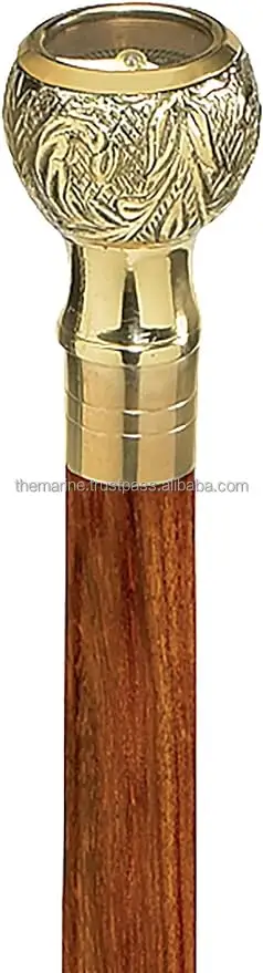 Handmade Brass Compass Handle With Brown Wooden Walking Stick  Handmade Detachable Brass Handle Walking Stick