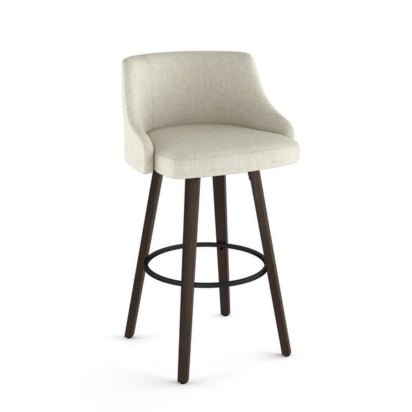 Ramon 26 In. Swivel Counter Stool - Beige and Brown Woven Polyester / Brown Wood