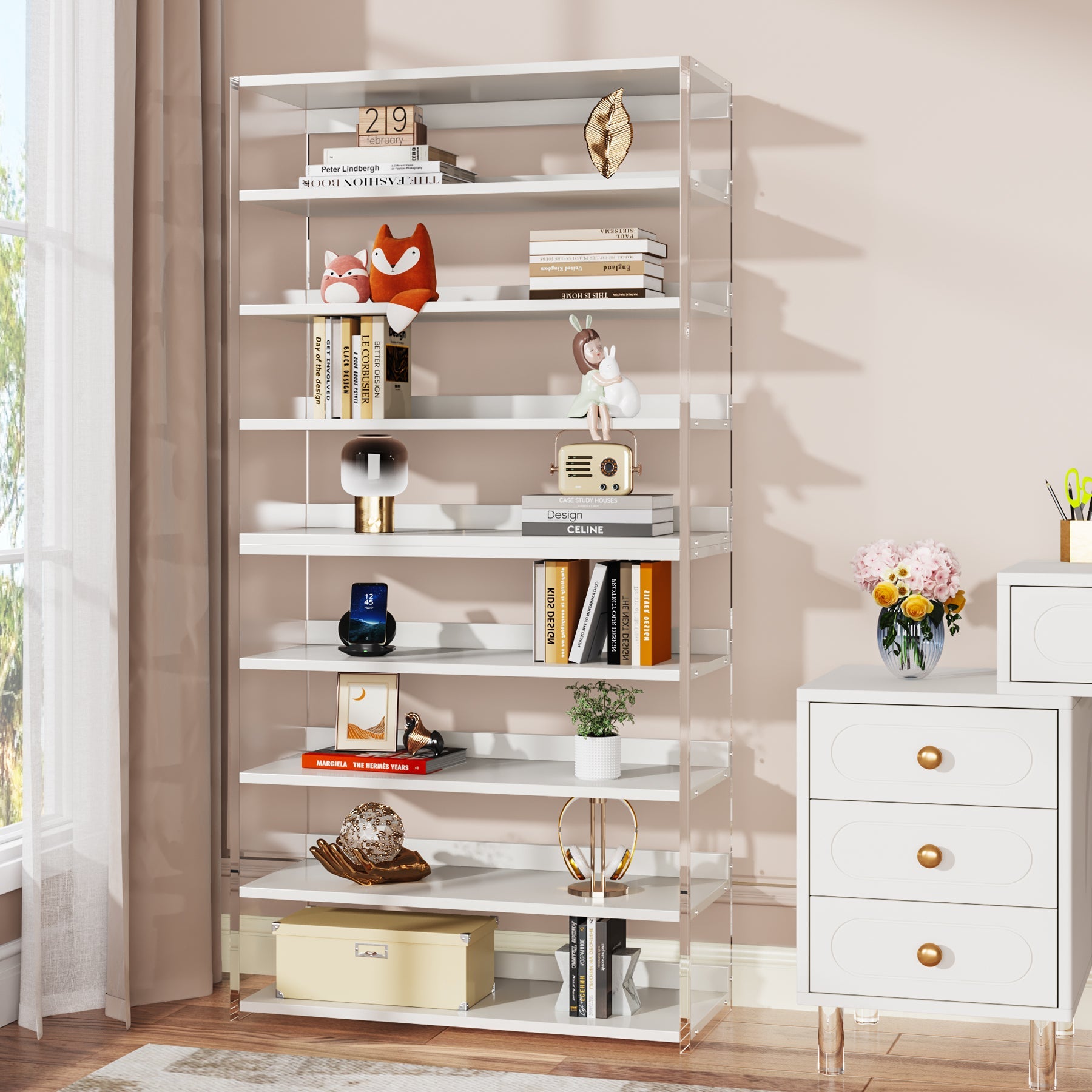 8-Tier Bookshelf, Acrylic Bookcase Storage Display Shelf