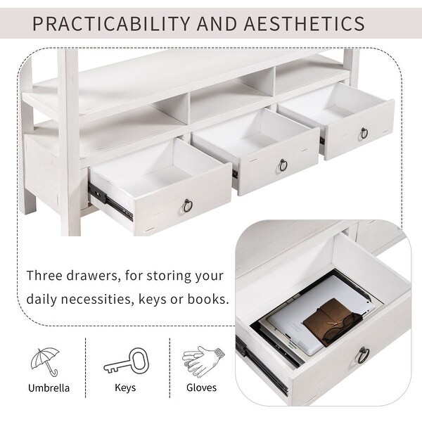 Living Room Solid Console Table Double-Storey Tabletop with 3 Drawers