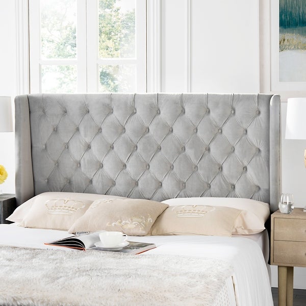 SAFAVIEH London Pewter Upholstered Tufted Wingback Headboard (Queen) - - 11924025