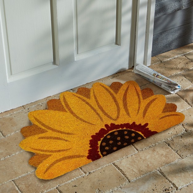 Sunflower Flower Rectangle Indoor And Outdoor Coir Door Welcome Mat Yellow