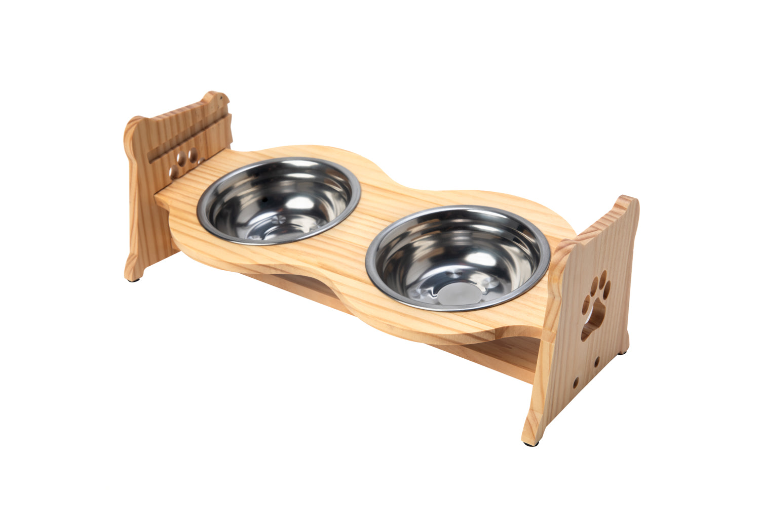 Raised Pet Bowls for Cats and Dogs with 2 Stainless Steel Bowls – Bamboo Adjustable Elevated Pet Feeding Stand with Anti-Slip Grip – 4 Inches Tall