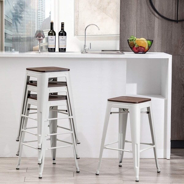 Andeworld Bar Stools 24 Inches ，Backless Bar Stools Set of 4