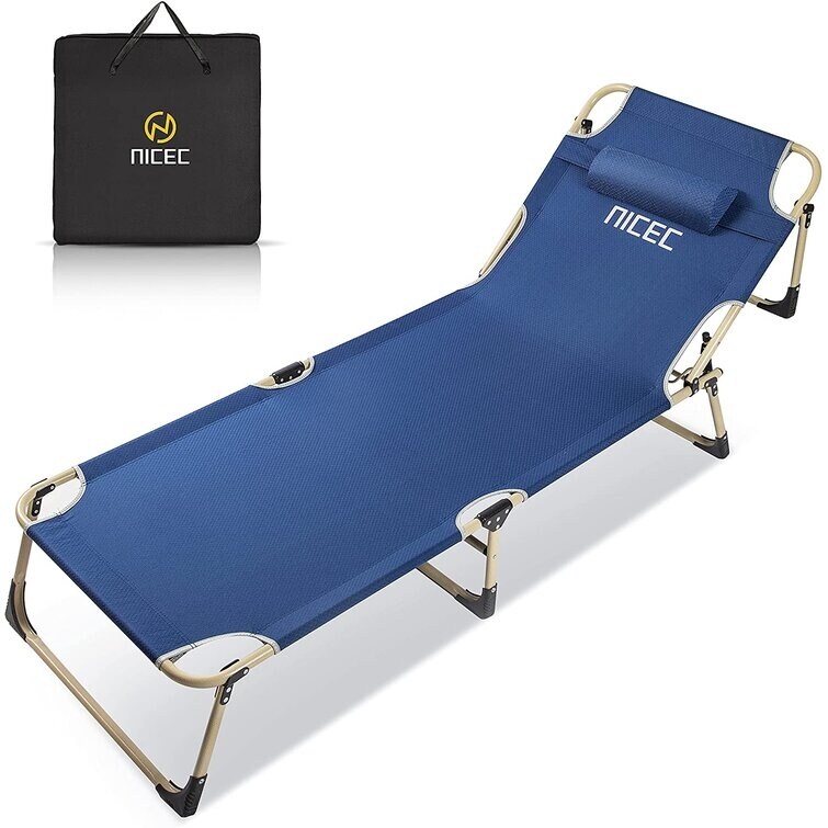 Lounge Chair  Cots for Camping  Folding Camping Bed for Adults  4 Reclining Position with Pillow