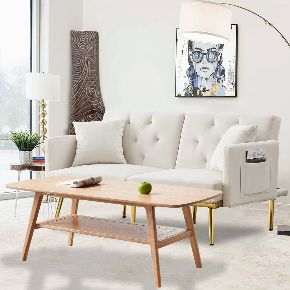 Solid Wood Coffee Table  Simple Elegant Center Table  Oak   39“
