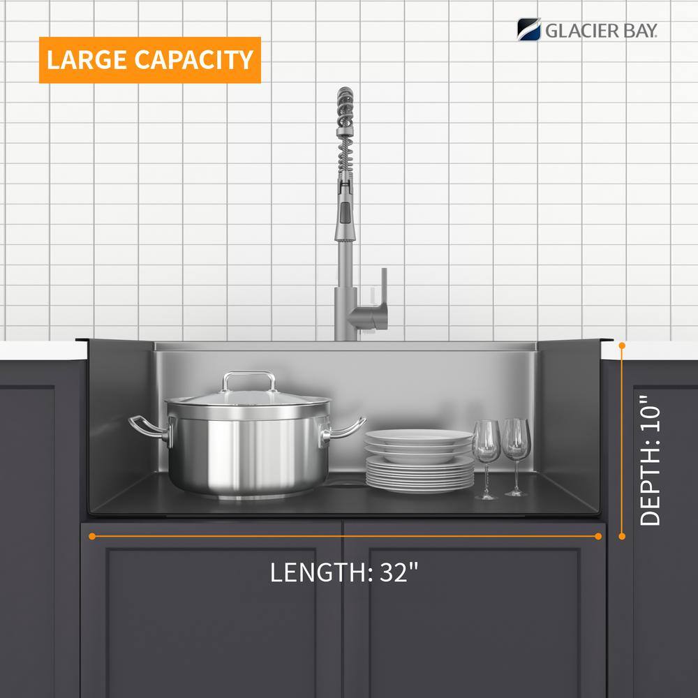 Glacier Bay Gunmetal Black Stainless Steel 32 in. 18 Gauge Single Bowl Dual Mount Workstation Kitchen Sink ACS3222A1T-W