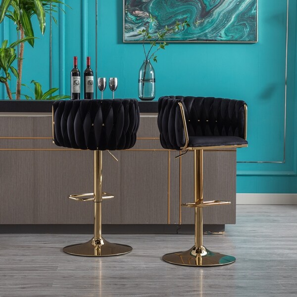 Set of 2 Bar Stools with Chrome Footrest and Base Swivel