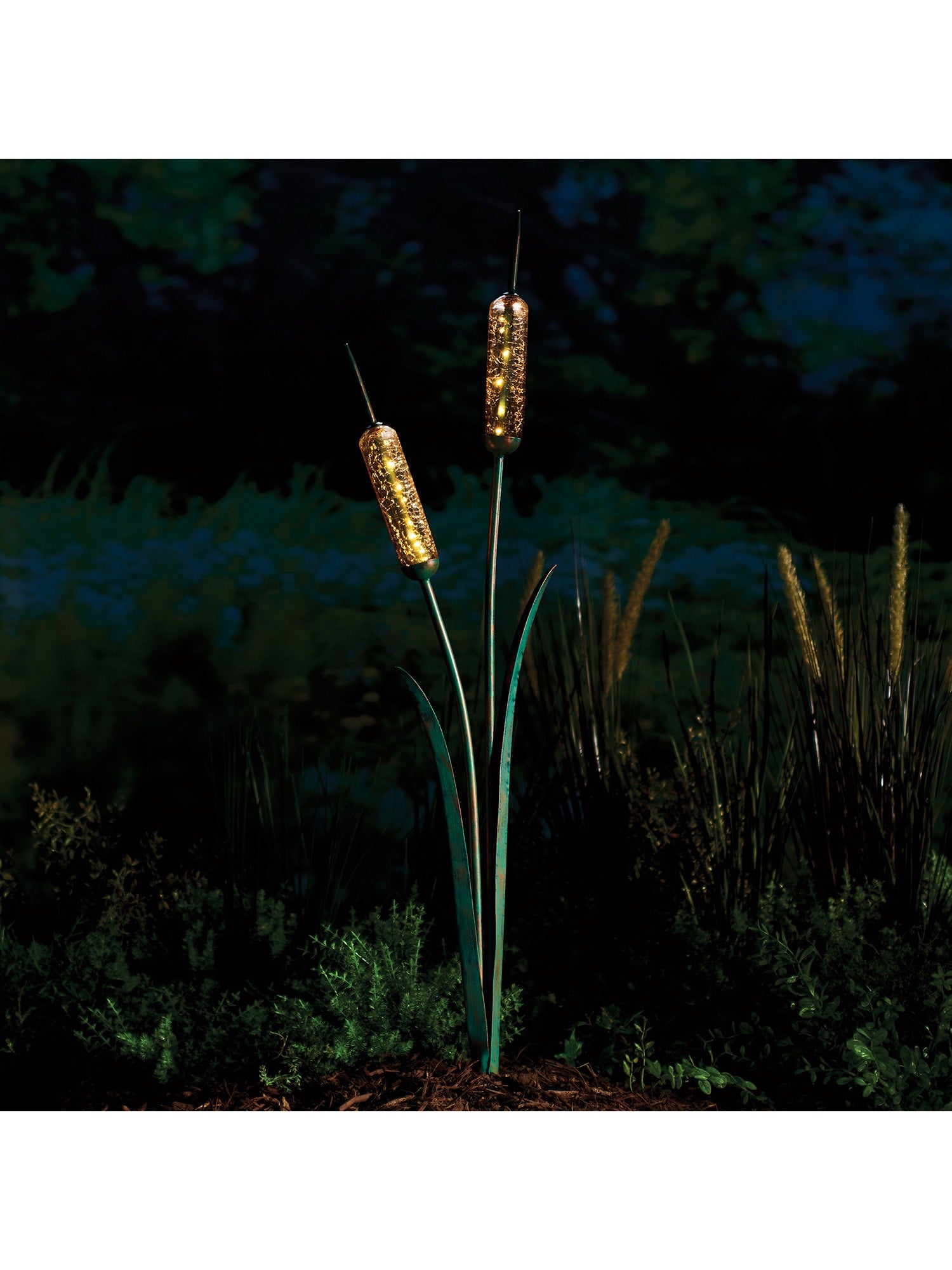 ART and ARTIFACT Cattail Garden Stake Solar Path Light Lighted Garden Stake