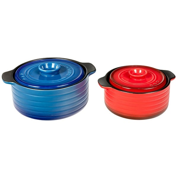 2 Pieces Ceramic Cookware Set with Lid and Insulated Handle - 6.5