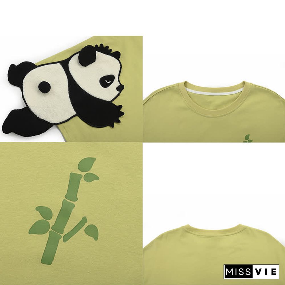 Cartoon Panda Bear Embroidery Matching Best Friends T-Shirt