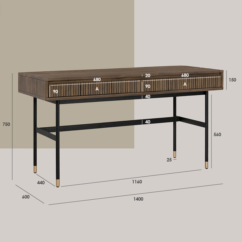 HAMILTON Study Desk Solid Acacia Wood 140cm - Toffee