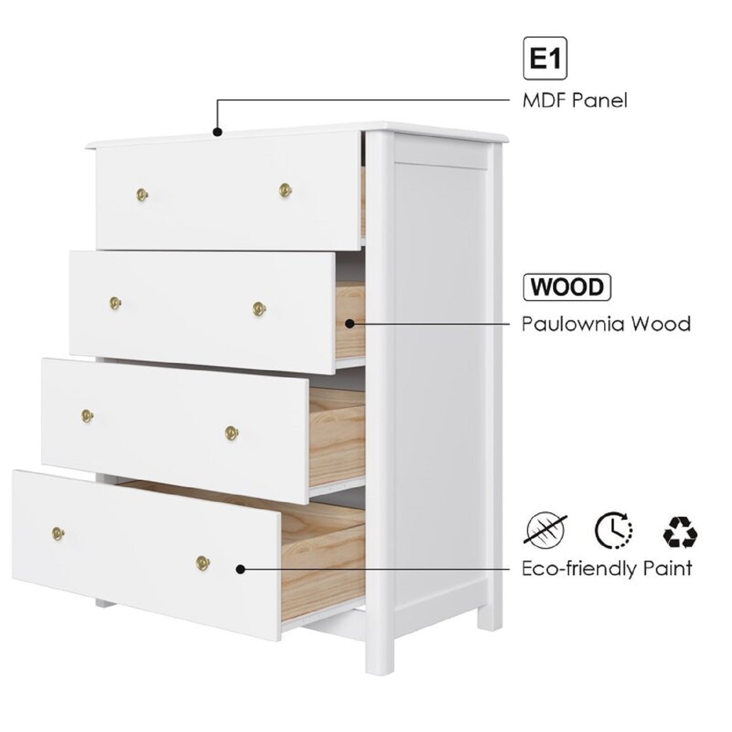 Homfa Horizontal Dresser with 4 Drawer, Wide Chest of Drawers Nightstand for Bedroom Kids Room Closet Entryway, White