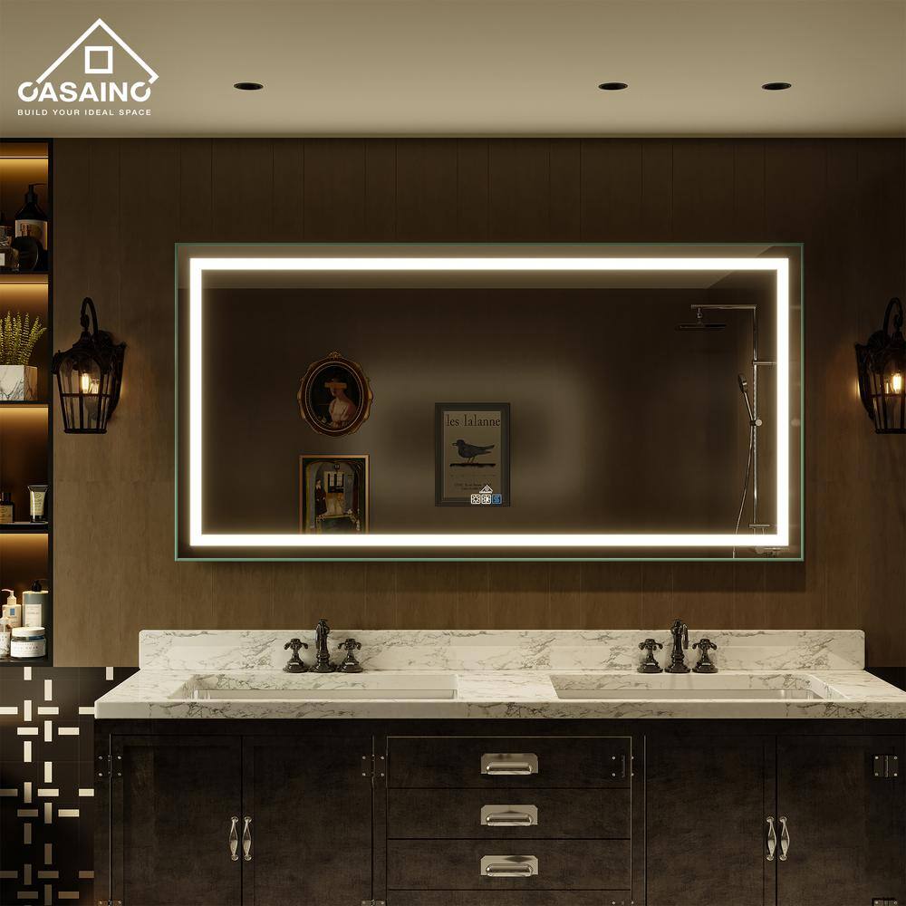 CASAINC 72 in.W x 36 in. H Large Rectangular Frameless LED Wall-Mounted Bathroom Vanity Mirror in Silver EXD4-72X36