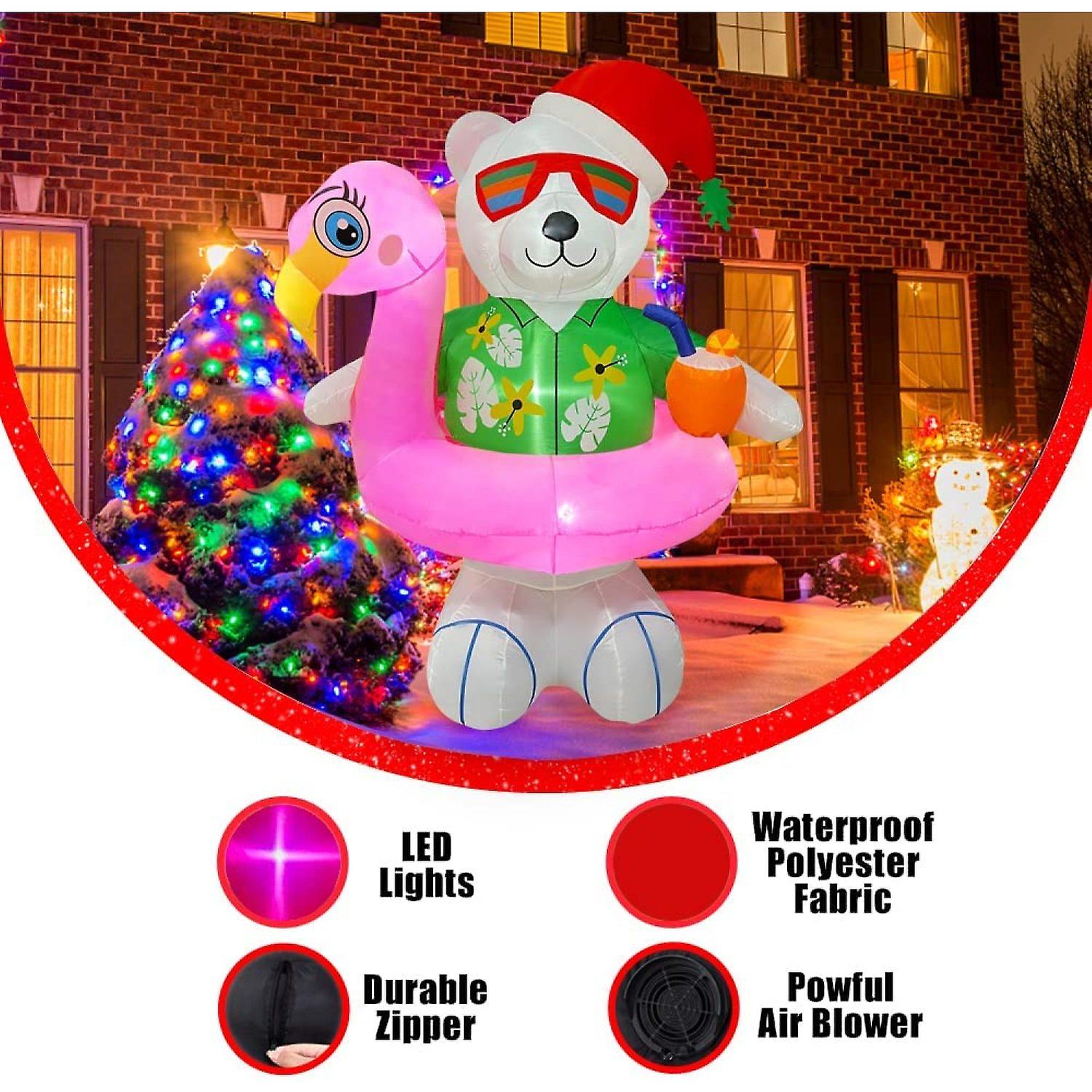 6ft Summer Inflatable Hawaiian Polar Bear With Flamingo Pool Float Decoration， Led Blow Up Lighted Decor Indoor Outdoor Holiday Art Decor Decorations