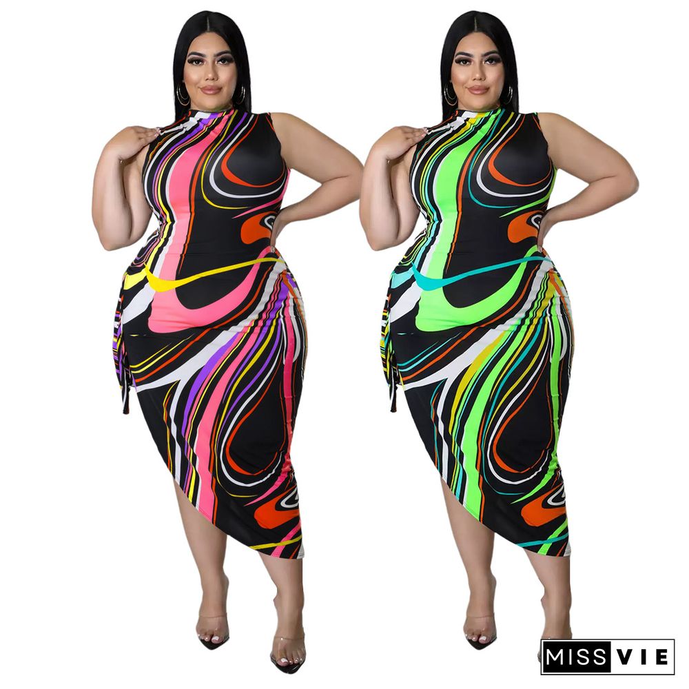 Colorful Striped Print Side Slit Bandage Maxi Dress