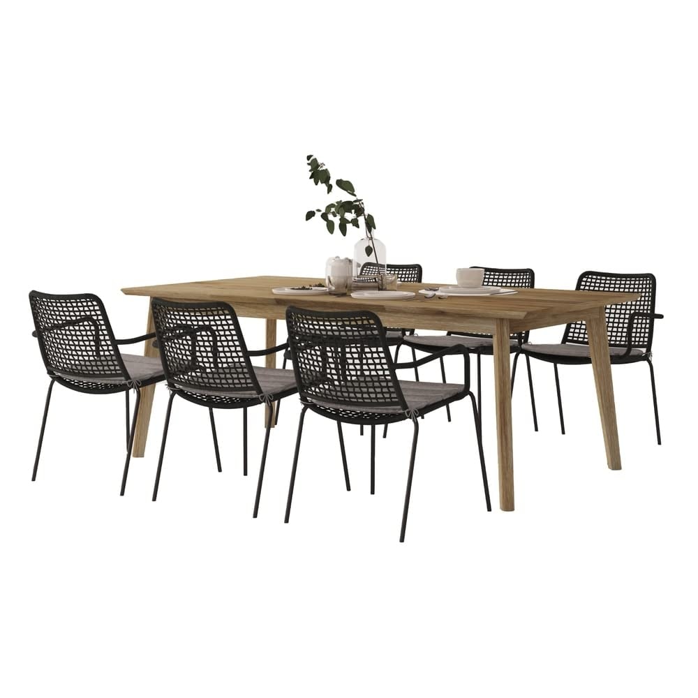 Midtown Concept Oak Candes Indoor Dining Room Set Beige Kitchen Table with Dark Grey Dining Chairs