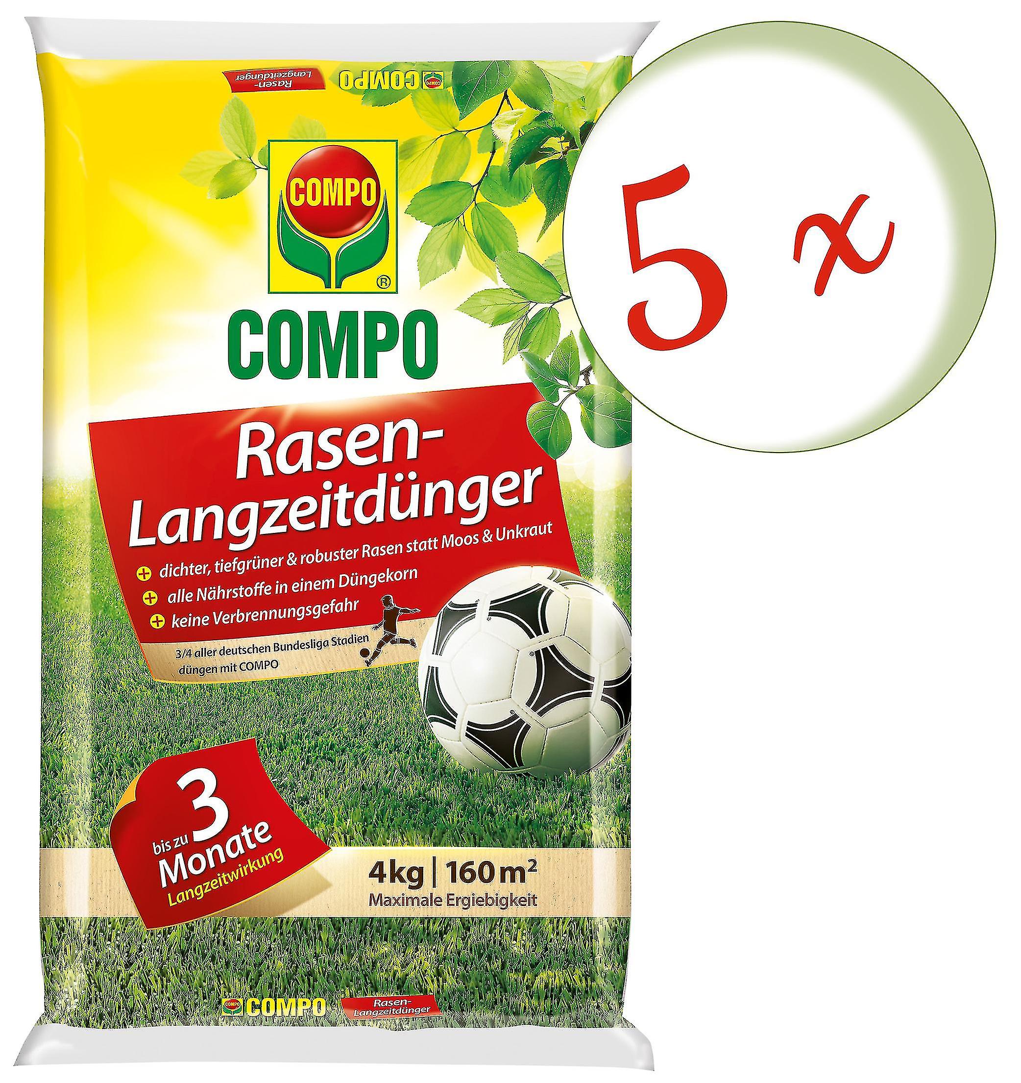 5 x COMPO Rasen-Langzeitd??nger， 4 kg