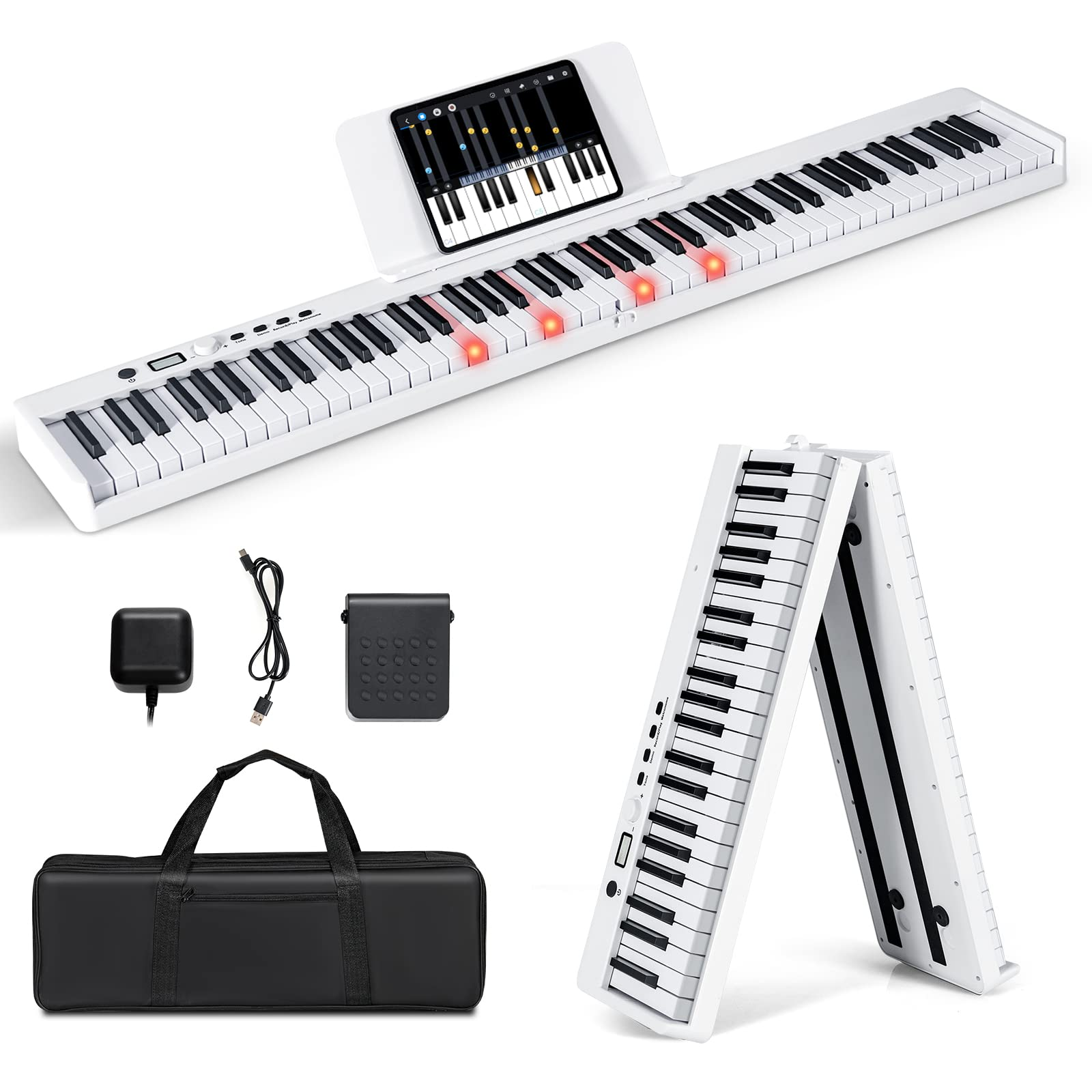 Costzon 88-Key Foldable Digital Piano Keyboard, Full Size Semi-Weighted Keyboard, Portable Electric Piano w/Lighted Keys