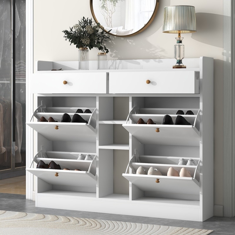 Modern 2 Tier Shoe Storage Organizer with Drawers  for Entrance Hallway