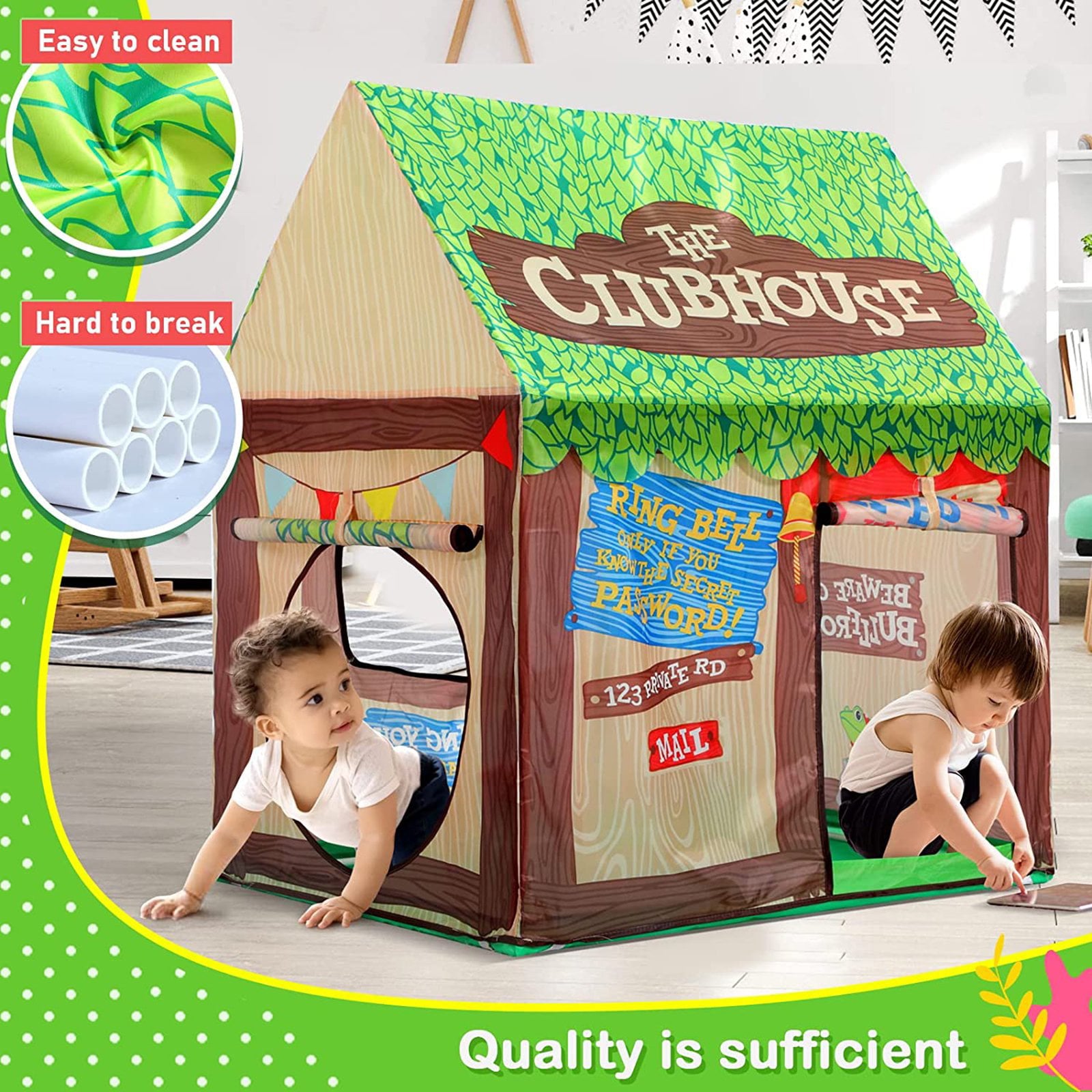 Play Tent for Kids, GIUGT Clubhouse Tent Kids Play Tent for Boys and Girls School Toys for Indoor and Outdoor Games Children Playhouse, Kids Tent with Roll-up Door and Windows (Green)