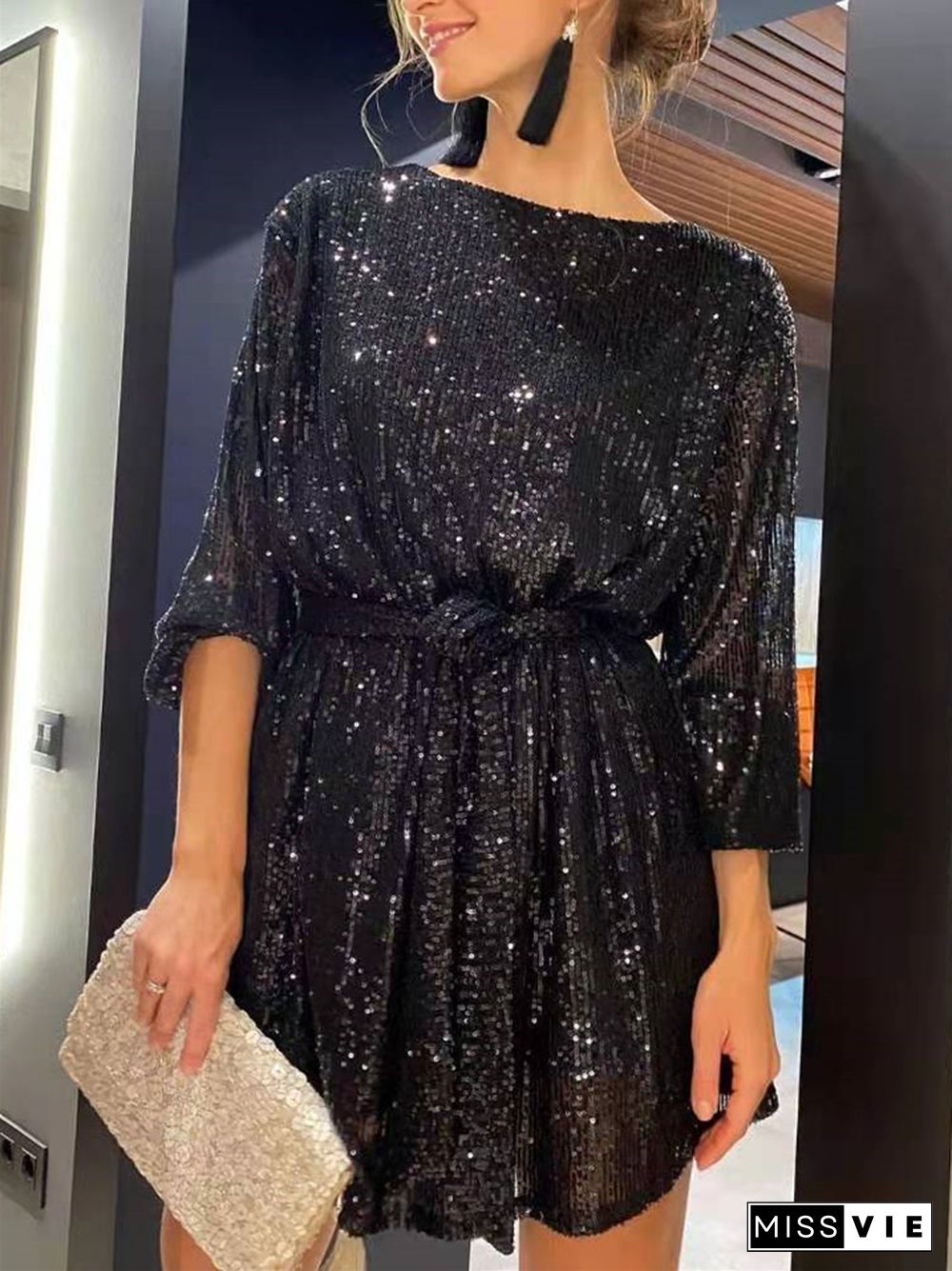 Holiday Party Sequin Dress Mini Black Dresses