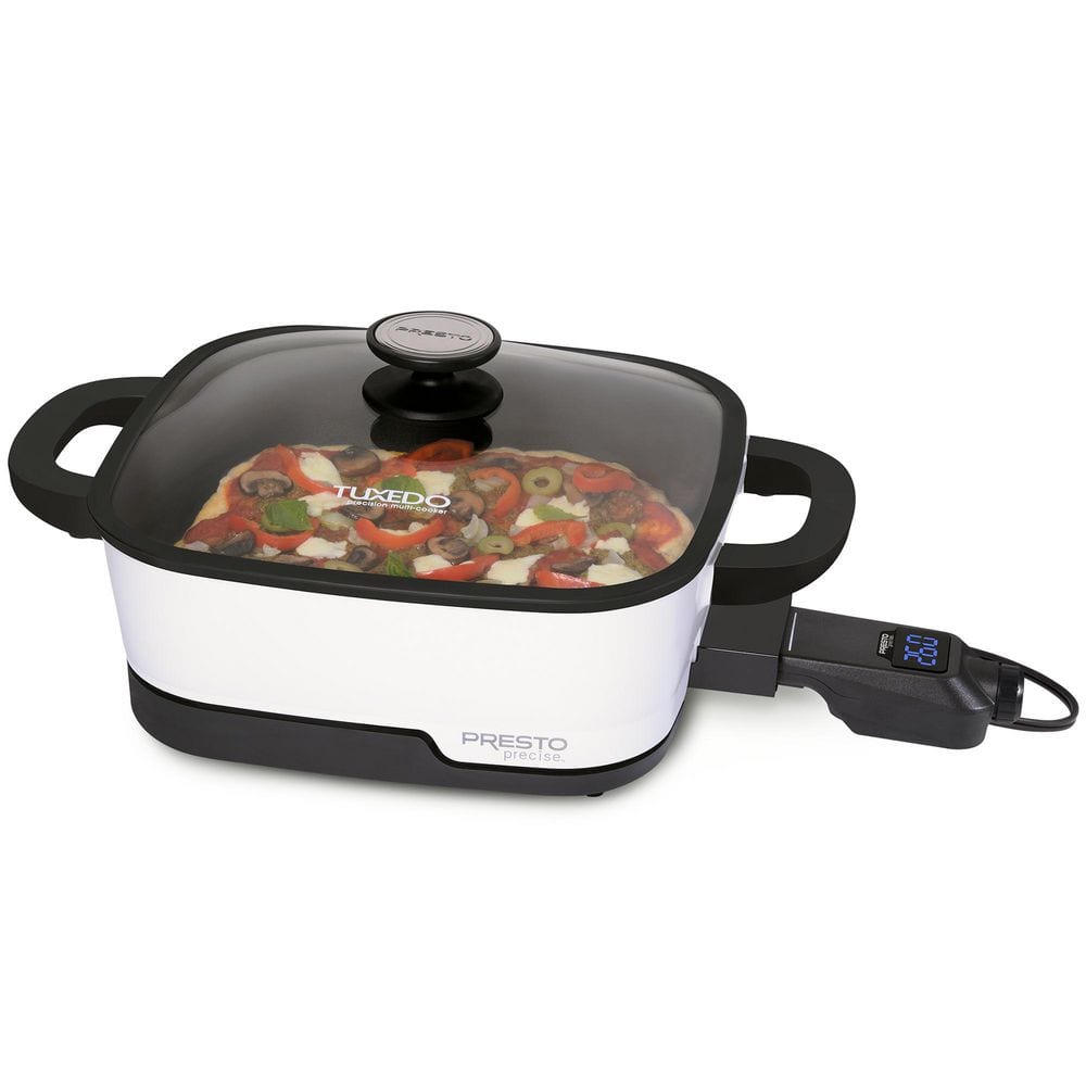 Presto 12 in. Tuxedo White Electric Skillet Multi-Cooker 07118