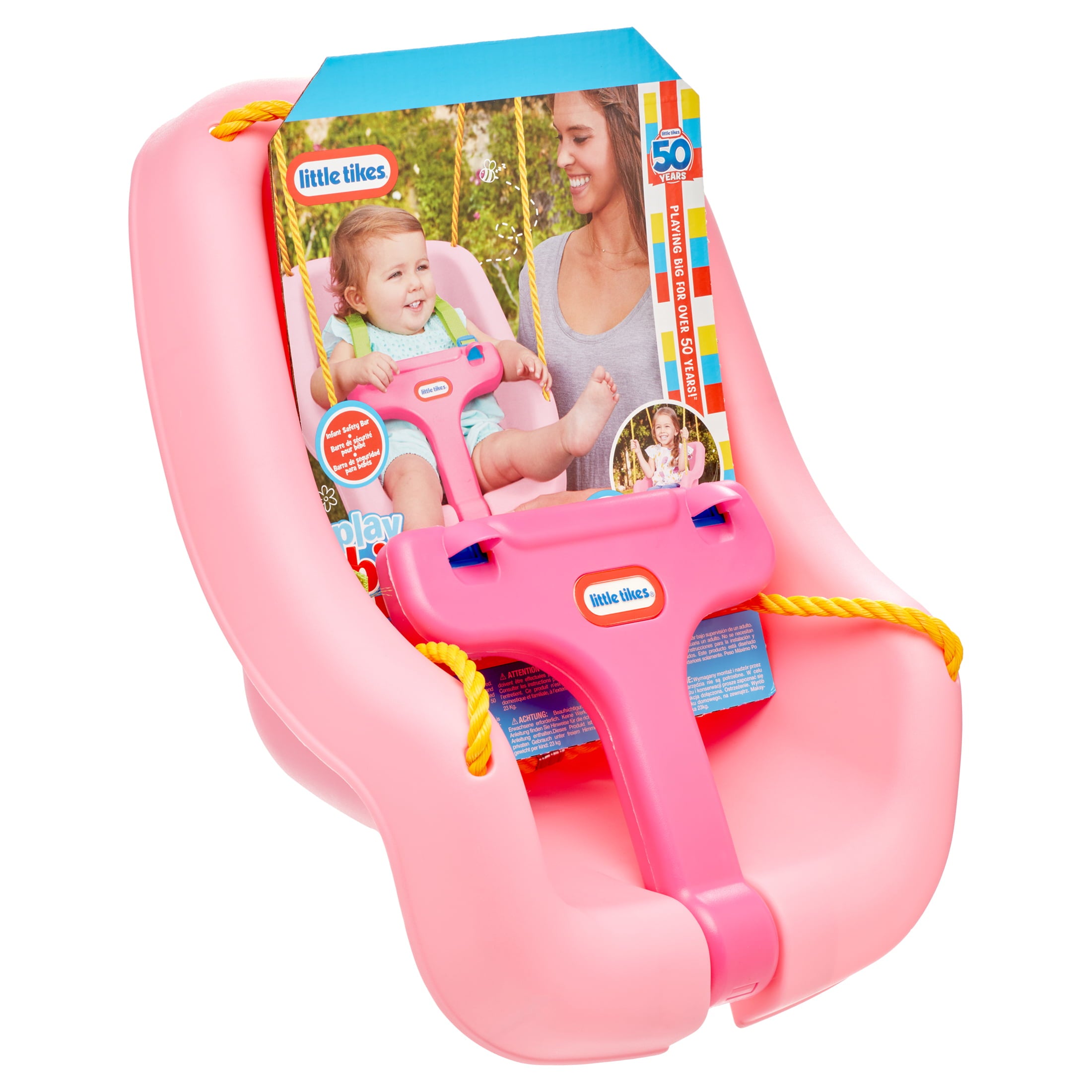 Little Tikes 2-in-1 Snug 'n Secure Swing with High Back and T-Bar， Pink- Infant Baby Toddler Swing， Outdoor Backyard Play Toy for Girls Boys Ages 9 months to 1 2 3 Years Old