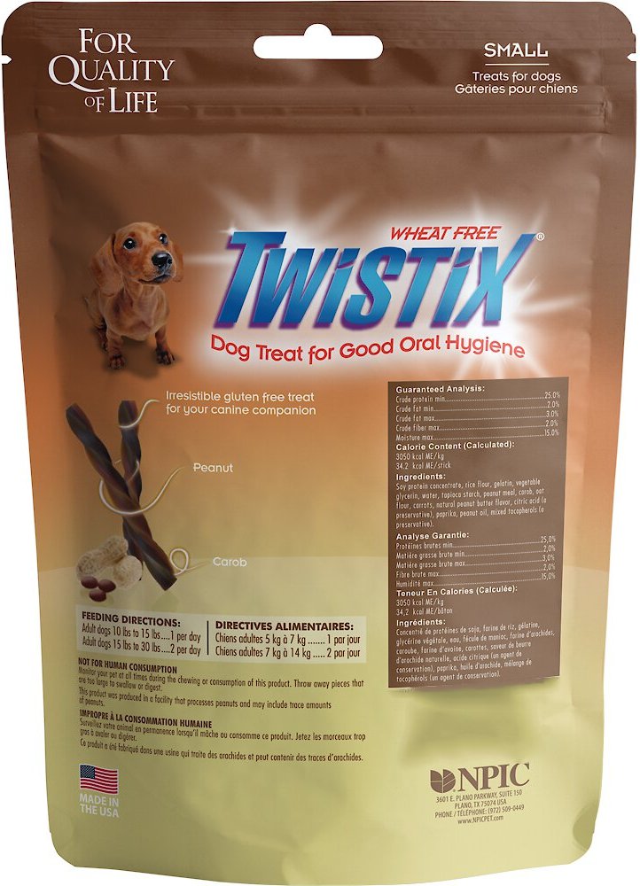 N-Bone Twistix Peanut and Carob Flavored Peanut Butter Flavored Small Dental Dog Treats， 5.5-oz bag， Count Varies