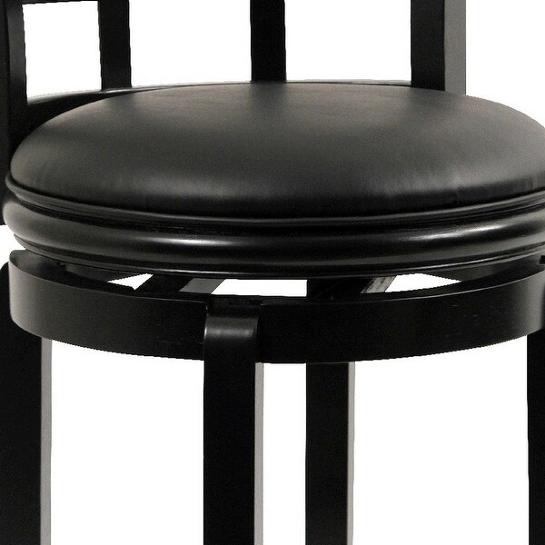 Sabi 24 inch Swivel Counter Stool， Solid Wood， Faux Leather Black